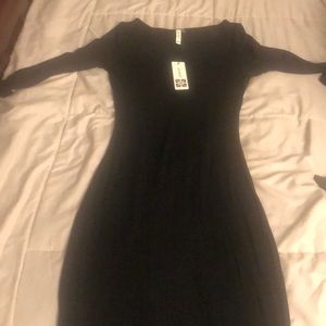 New black 3/4 sleeve jersey midi dress